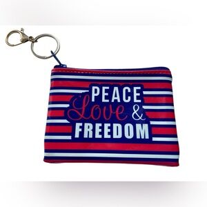 Vintage PEACE Love & FREEDOM Red White Blue Zip Up Key Chain Coin Bag Pouch